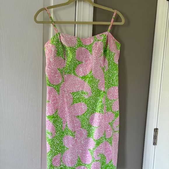 Lilly Pulitzer Pink and Green Spaghetti Strap Mini Dress - Picture 1 of 2